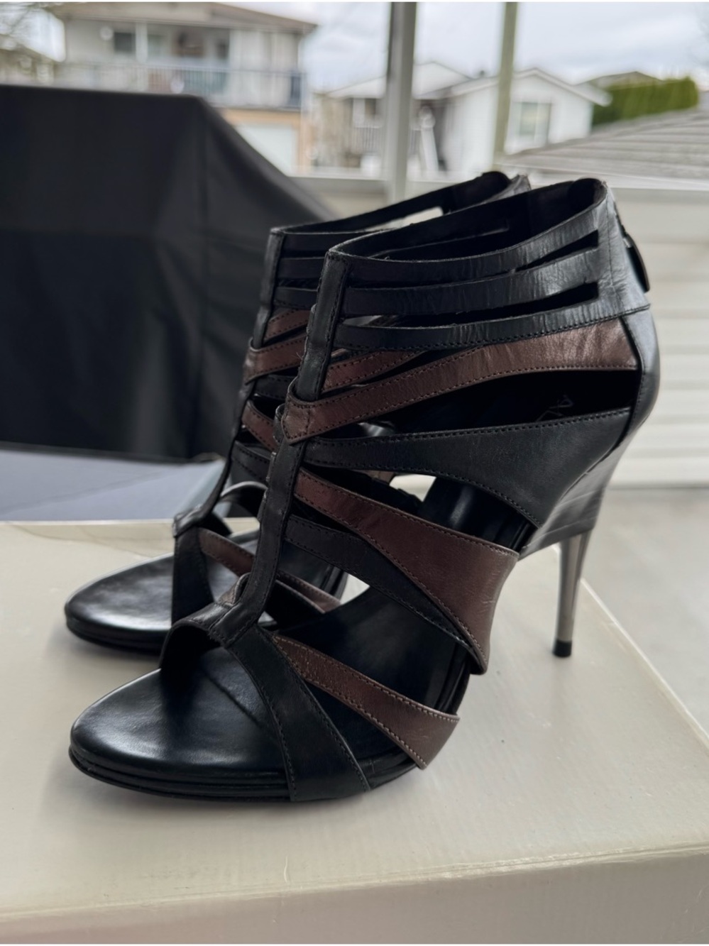 Aldo Bronze/Black Leather Heels - Size 39 (fits like 38 / 7.5 US)